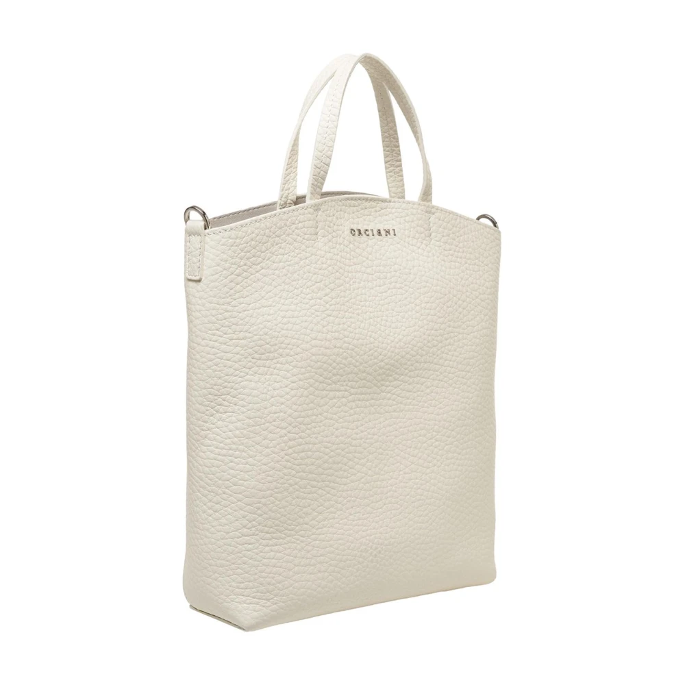 Orciani Witte Leren Shopper Tas White Dames