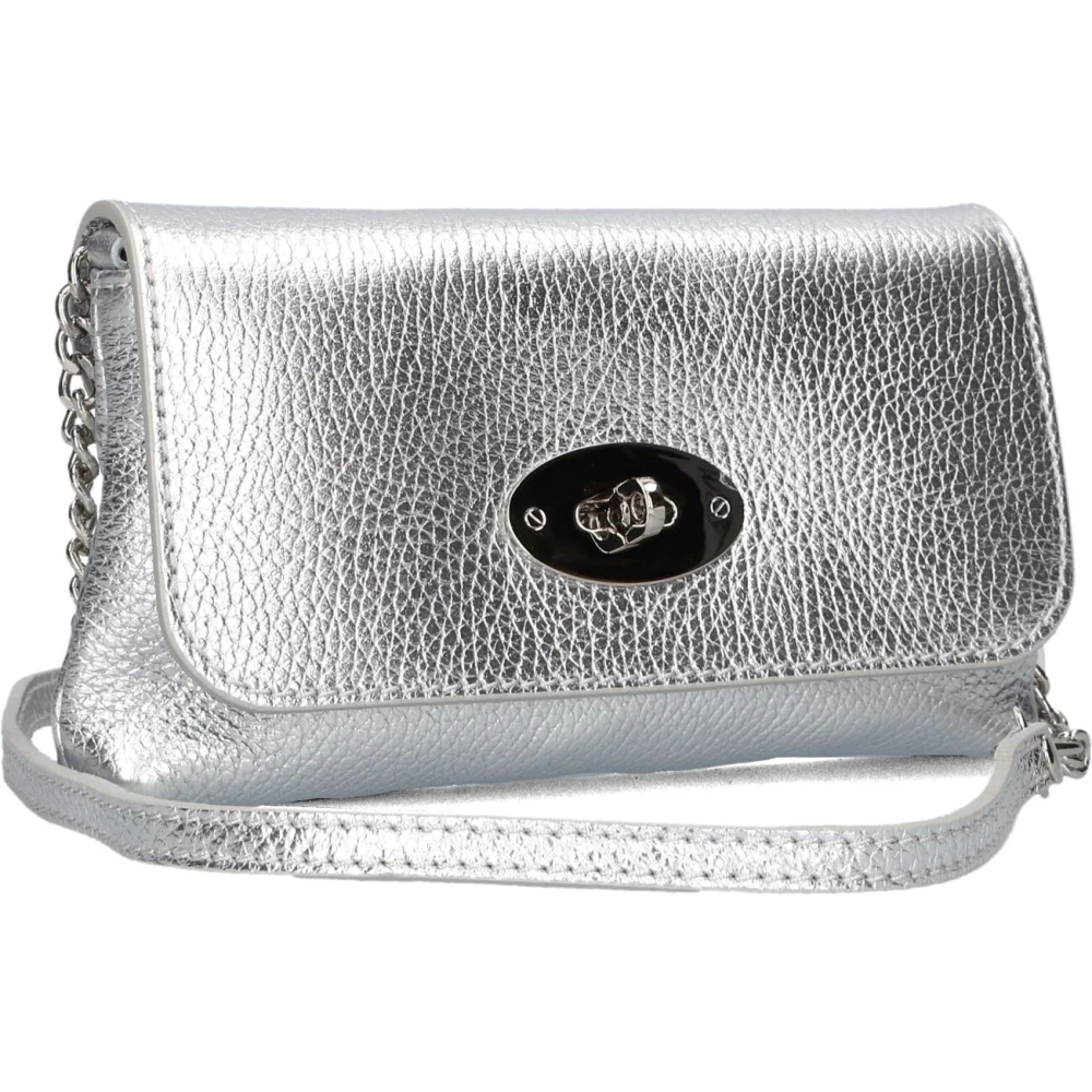 Notre-v Zilver Gestructureerde Leren Schoudertas Finley Gray Dames