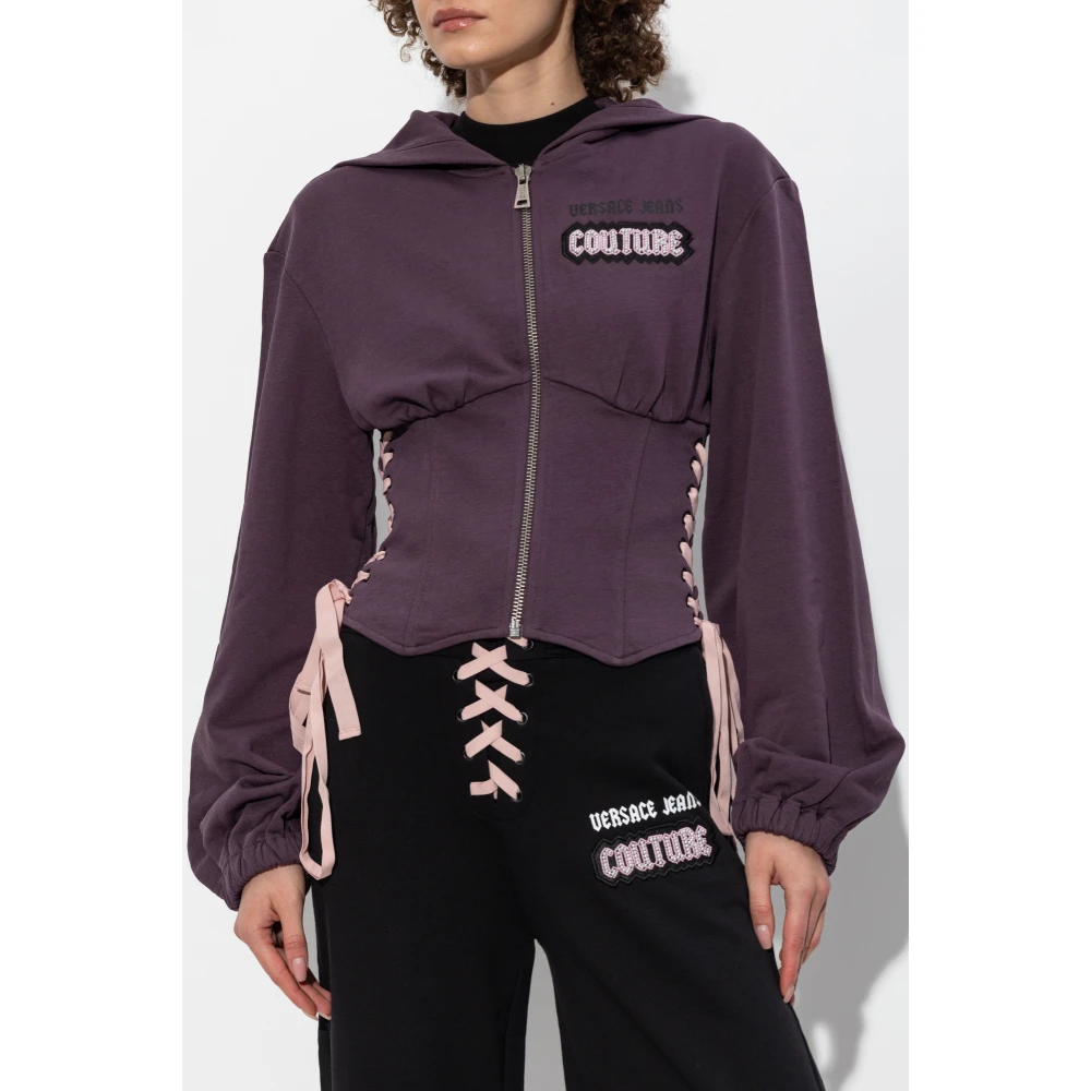 Versace Jeans Couture Sweatshirt met decoratieve zijveters Purple Dames