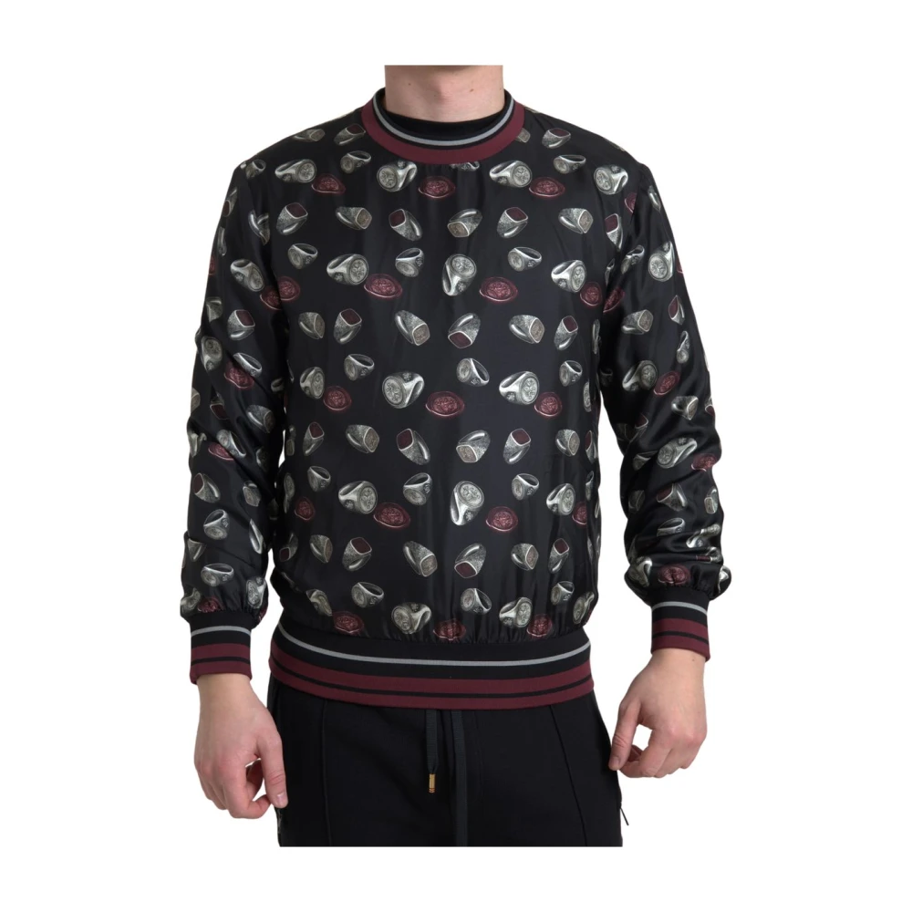 Dolce & Gabbana Zijden Crewneck Sweater met Ring Print Black Heren