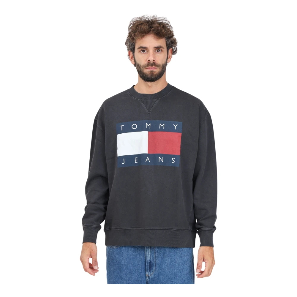 Tommy Jeans Zwarte Crewneck Sweater Relaxed Fit Black Heren