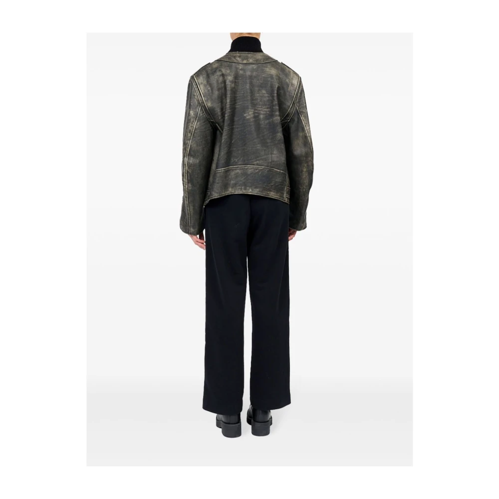 MM6 Maison Margiela Heavy Leather Biker Jacket Brown Dames
