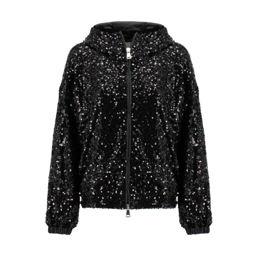 Ermanno Scervino Winddichte Lichtgewicht Jas met Capuchon en Pailletten Black Dames