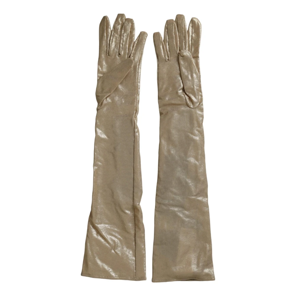 Dolce & Gabbana Kristalversierde Satijnen Handschoenen Beige Dames