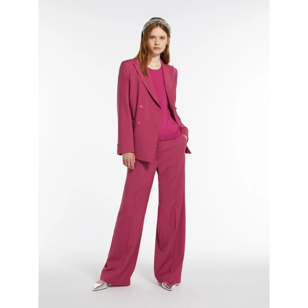 Max Mara Weekend Fuchsia Wijde Pijp Wollen Broek Pink Dames