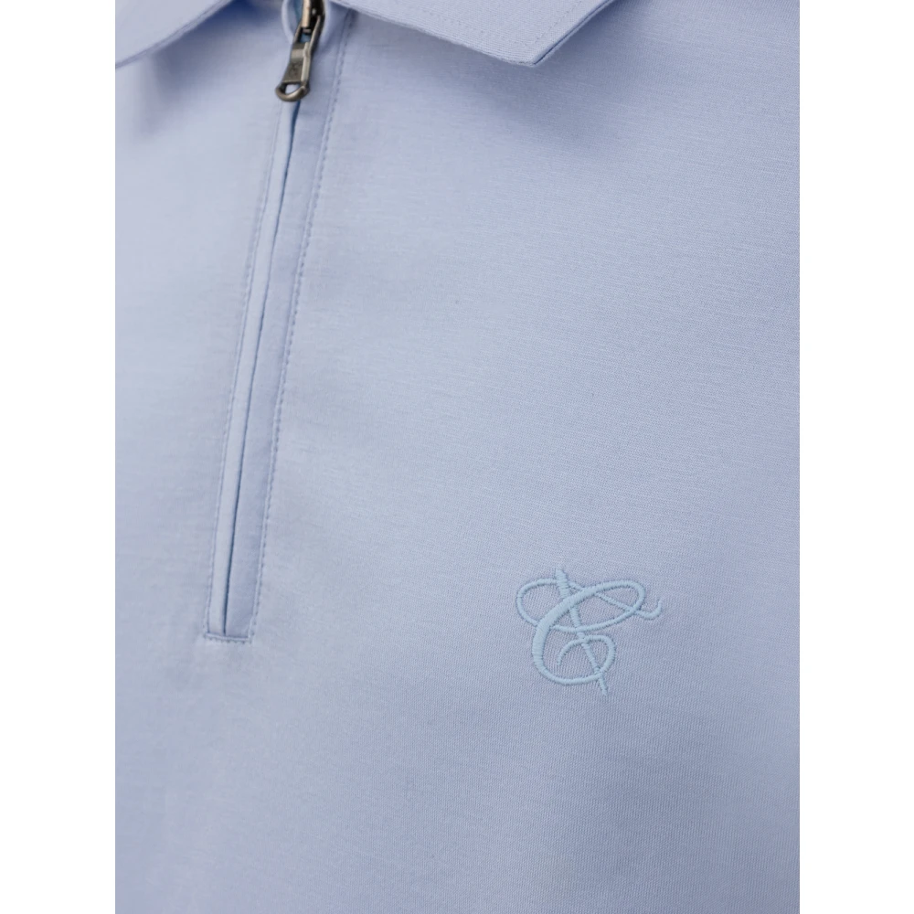 Canali Blauwe Zip Polo Shirt Made in Italy Blue Heren
