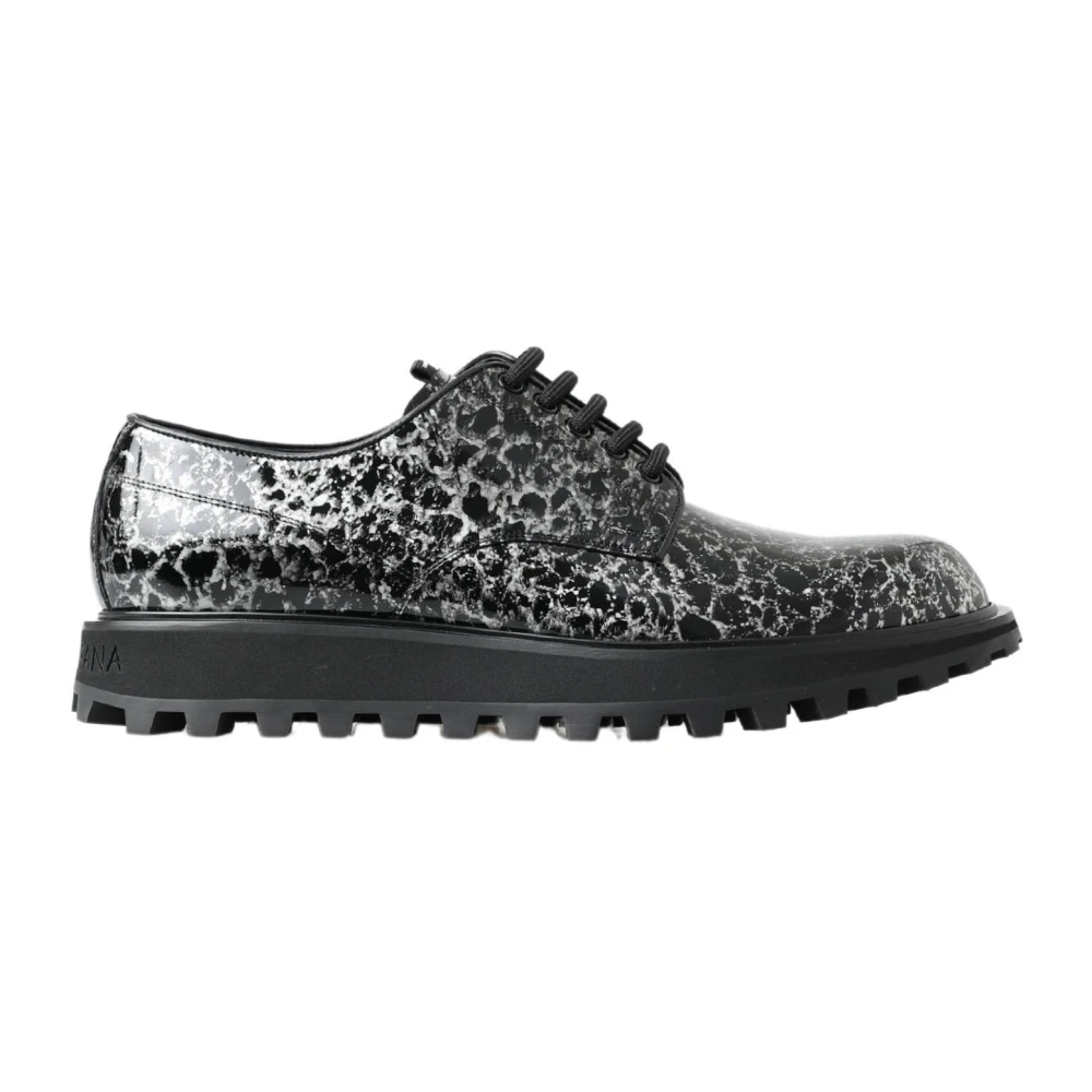 Dolce & Gabbana Zwart Wit Derby Patent Leren Schoenen Black Heren