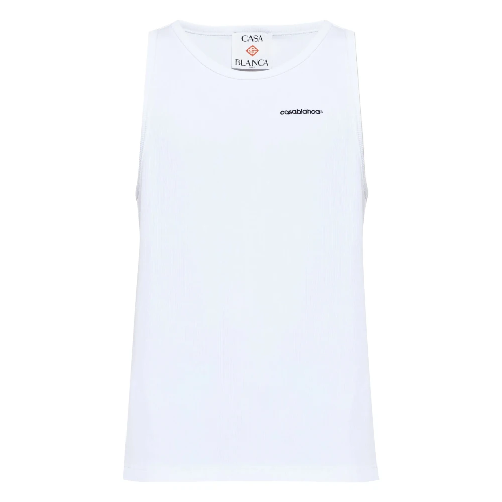Casablanca Men's White Sleeveless Tops, Xl, Embroidered Logo Ribbed Tank Top