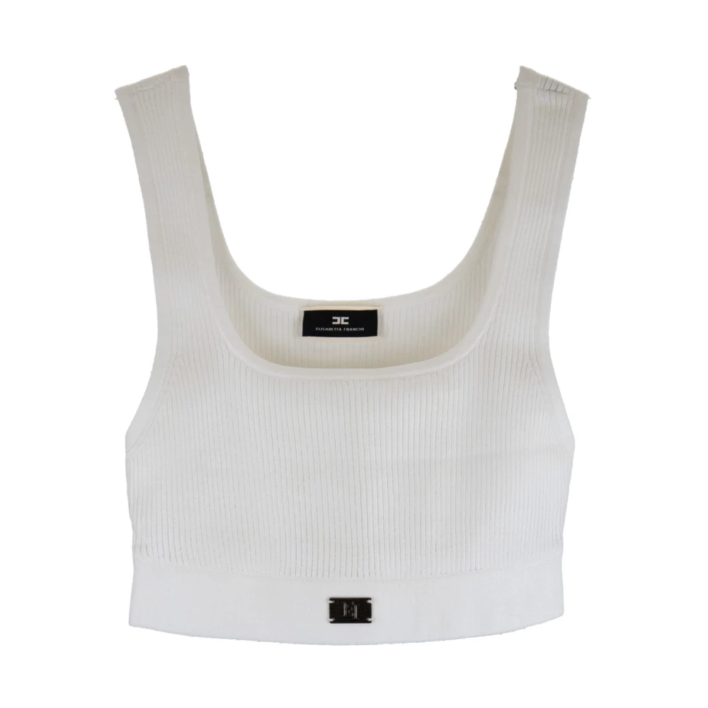 Elisabetta Franchi Geribbeld Zilveren Hardware Top White Dames