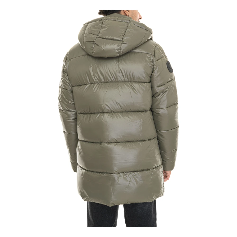 Save The Duck Glanzende Christian Coat met Afneembare Capuchon Green Heren