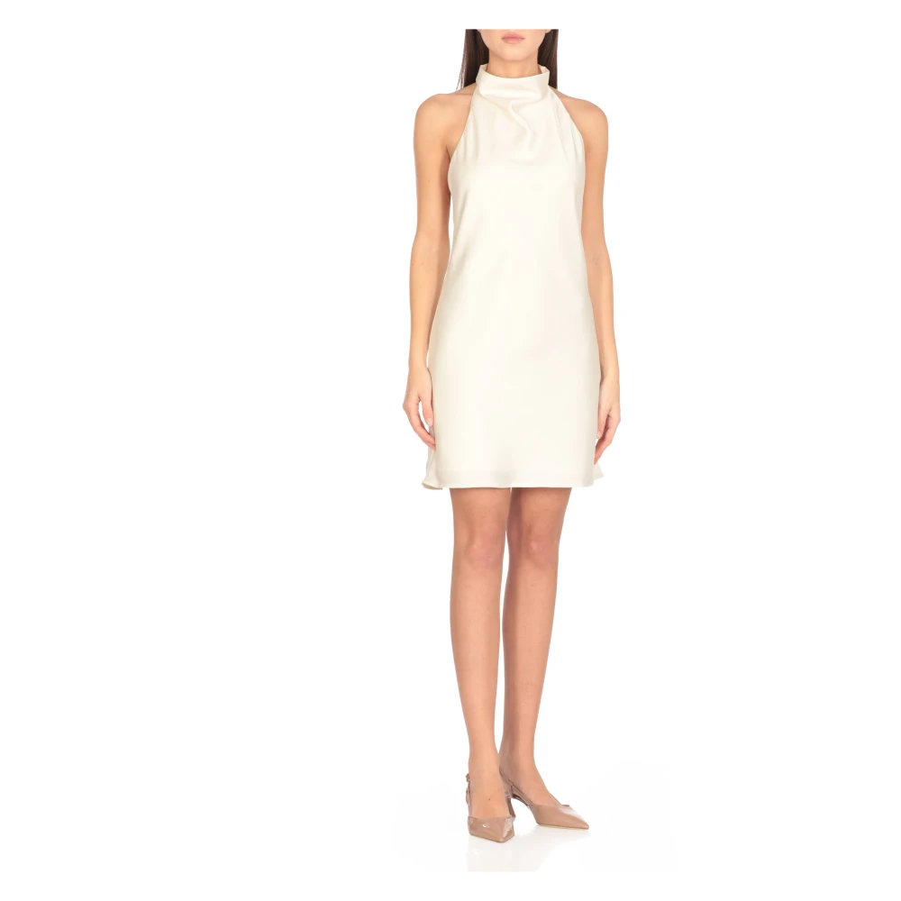 Rotate Birger Christensen Ivoor Mouwloze Ronde Hals Jurk Beige Dames