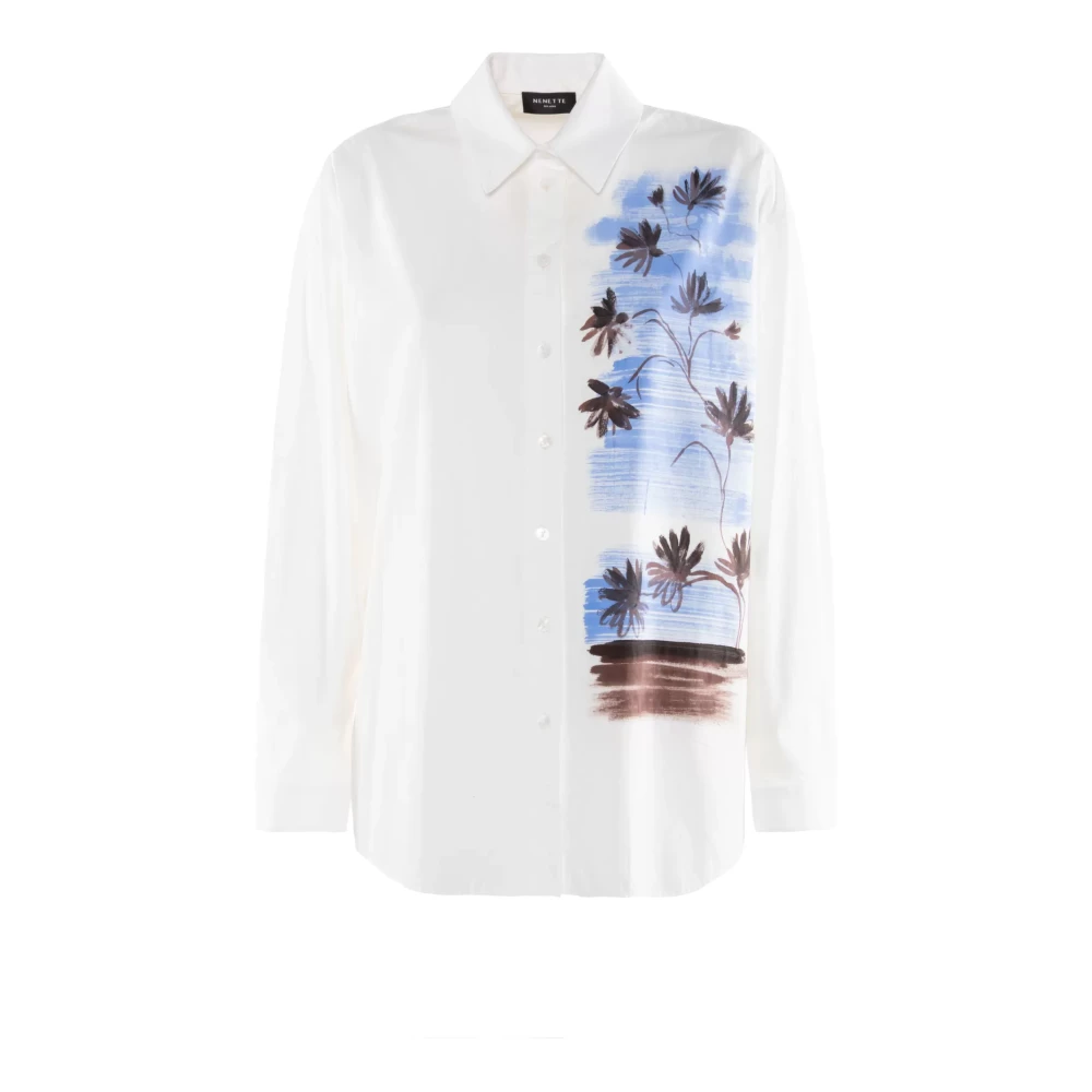 Nenette Women's White Camicia In Popeline Con Stampa Artistica Floreale - Shirts - Xl - Blouses & Shirts