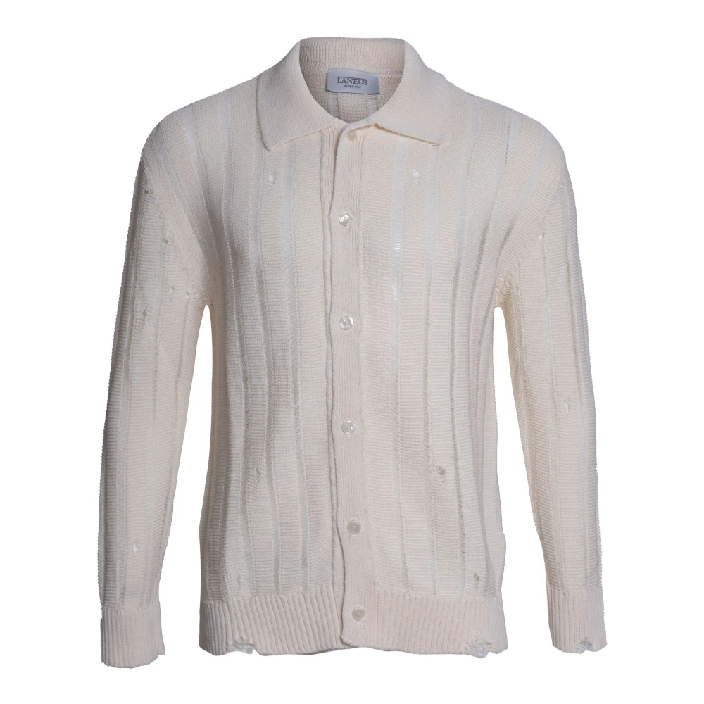 Laneus Men's Beige Polo Knit Cardigan - Cardigans - M - Knitwear