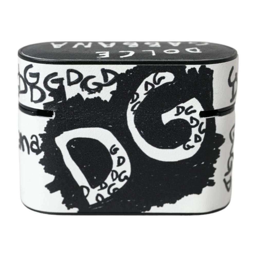 Dolce & Gabbana Geëtst leren Airpods hoesje met Scribble Logo Black Dames