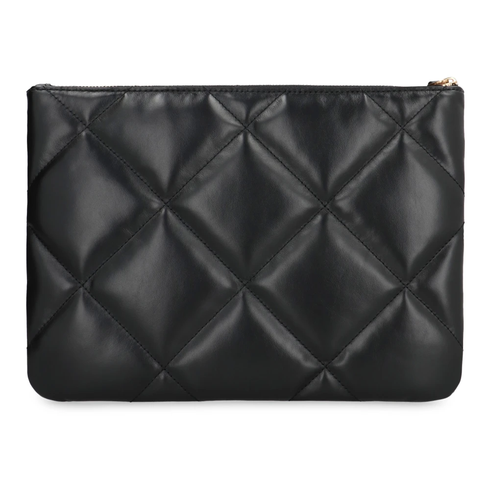 TORY BURCH Gewatteerde Leren Clutch met Ritssluiting Black Dames
