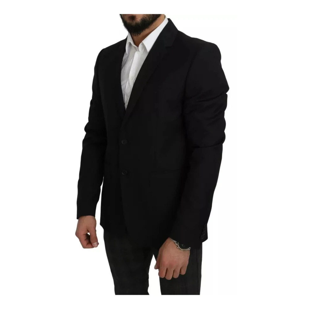 Dolce & Gabbana Zwarte wollen Slim Fit Notch Jacket Black Heren