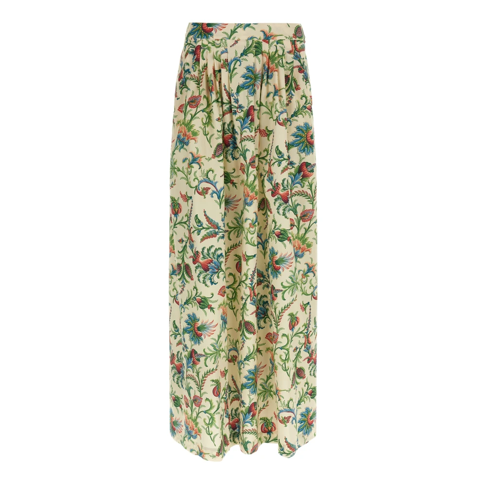 Etro Women's Multicolor Maxi Skirts, S, Pleated Cotton Maxi Skirt With Floral Motif