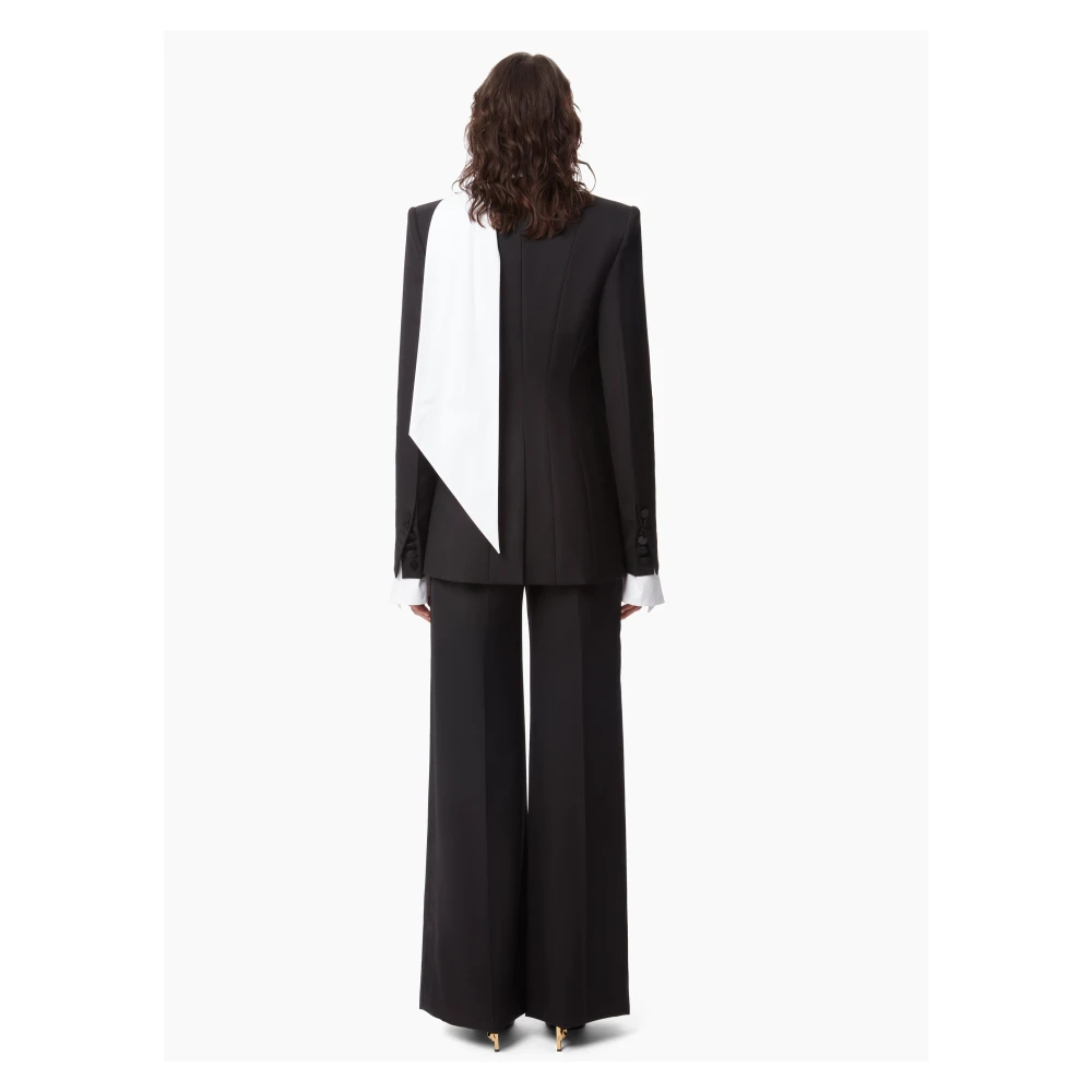 Nina Ricci Zwarte Wijde Pijp Satijnen Trim Broek Black Dames