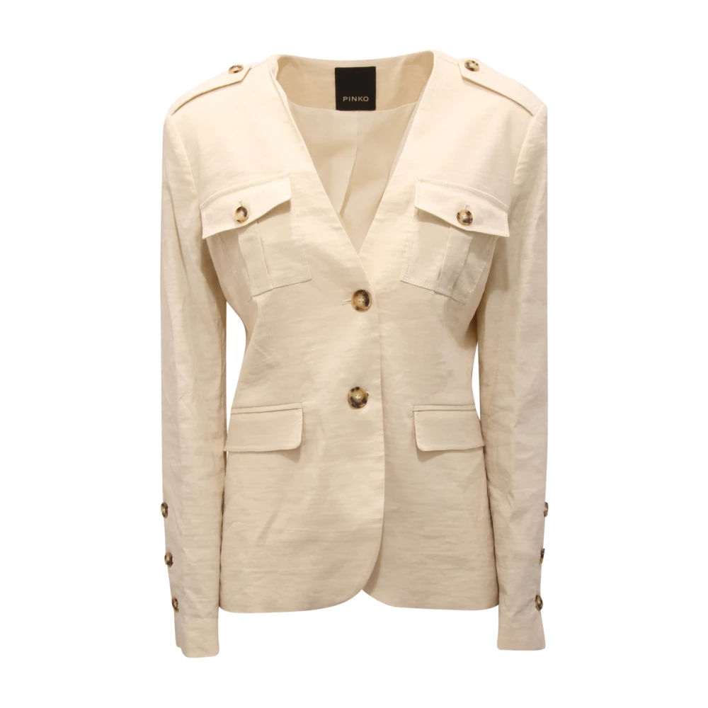 Pinko Women's Beige Blazers, L, Linen Blend Jacket