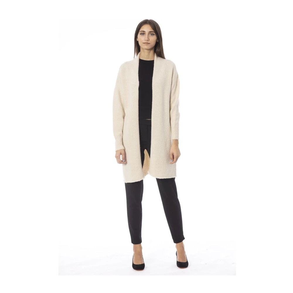 Alpha Studio Lang Vest met Fijne Geribbelde Boorden White Dames