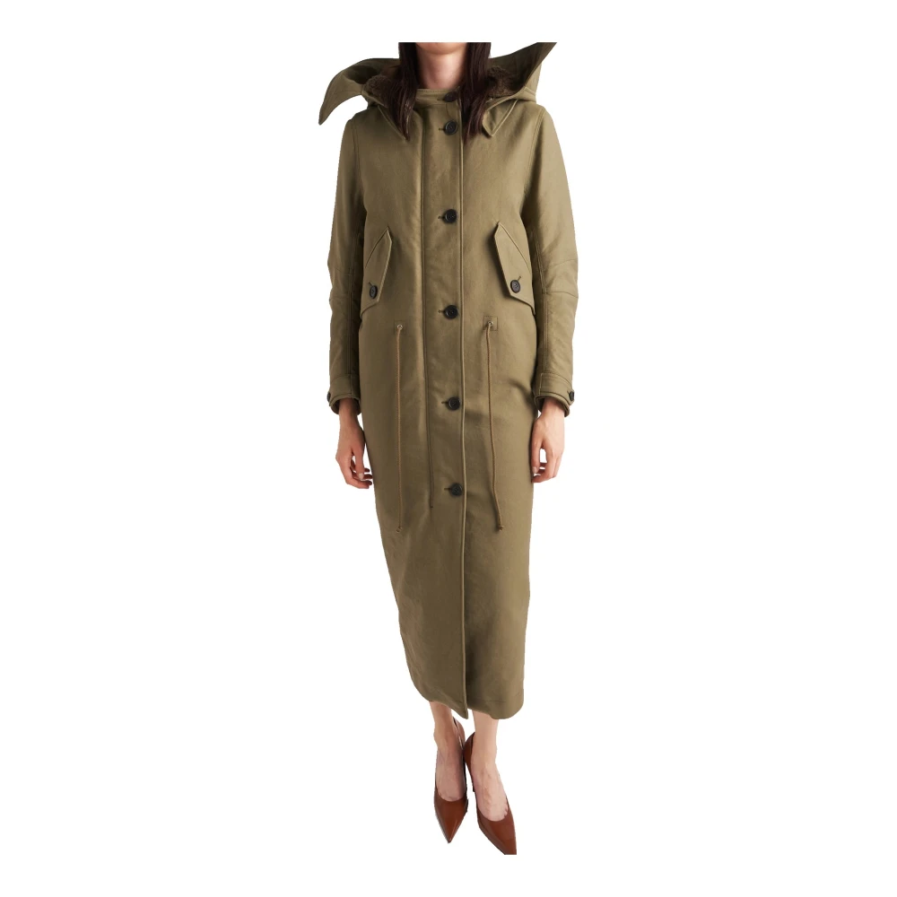 Prada Lange Parka Jas met Afneembare Capuchon Green Dames