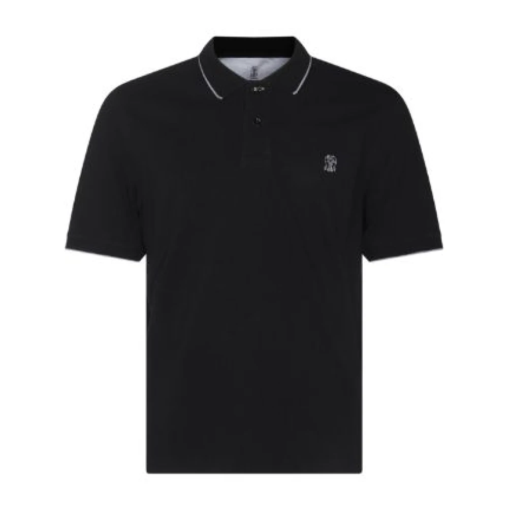 BRUNELLO CUCINELLI Zwarte Polo Shirt Korte Mouw Black Heren
