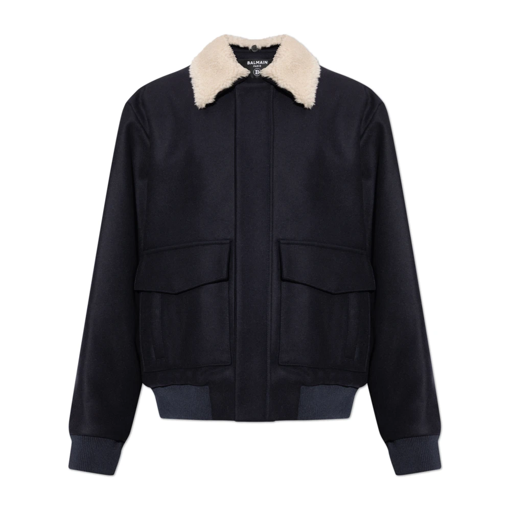 Balmain Men's Blue Wool Jacket With Detachable Collar - Bomber Jackets - 2XL - Jackets