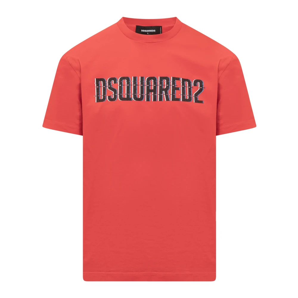 Dsquared2 Bedrukt Logo Crewneck T-Shirt Red Heren
