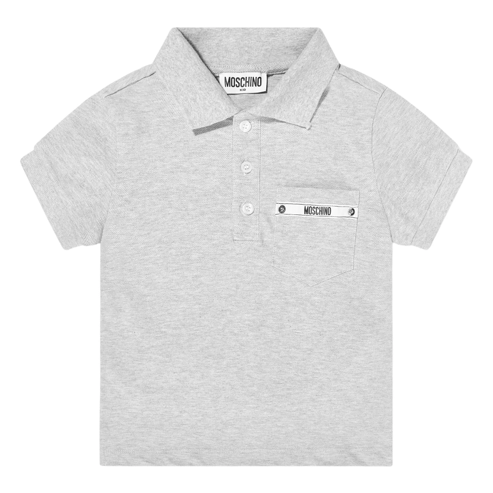 Moschino Boys Gray Kids Short Sleeve T-Shirts, 4 Y, Logo Pocket Polo Shirt