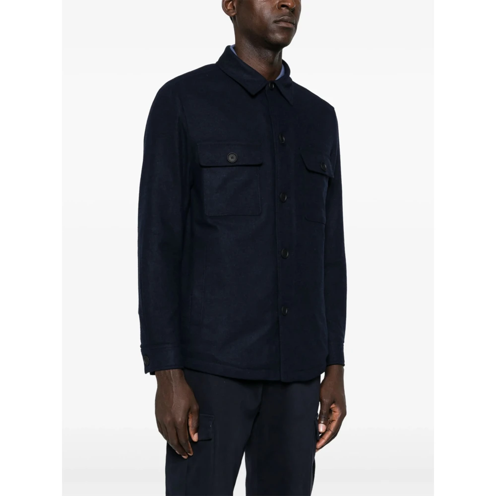 Hugo Boss Wollen blend overhemdjasje met knopen Blue Heren