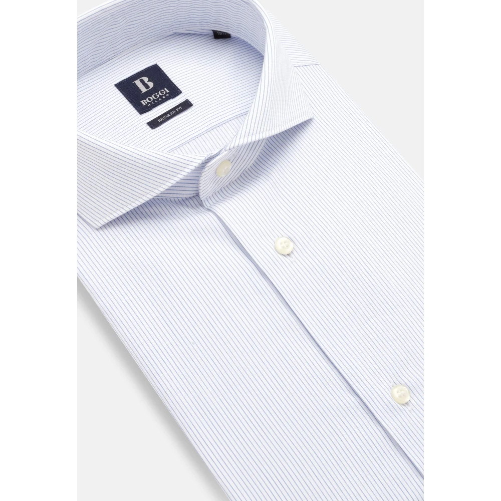 Boggi Milano Twill Napoli-kraag overhemd regular fit gestreept Blue Heren
