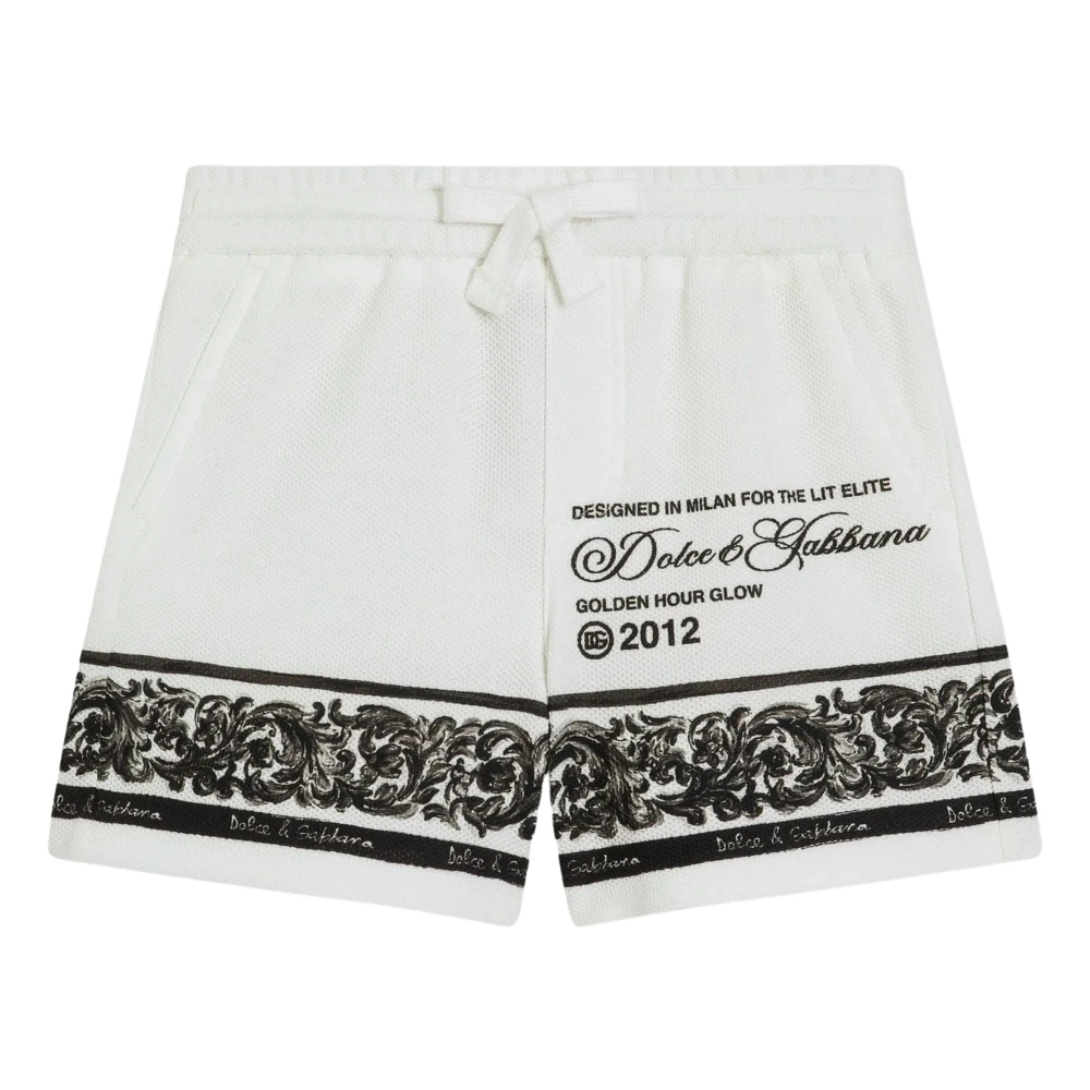 Dolce & Gabbana Men's White Majolica-Print Double Piqué Bermuda Shorts