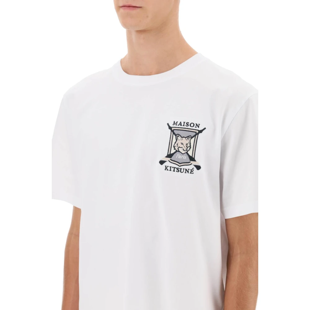 Maison Kitsuné Geborduurd College Fox T-shirt White Heren