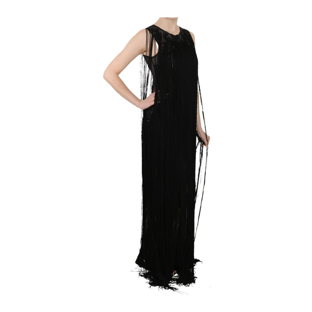 John Richmond Doorschijnende Maxi Jurk met Franje Black Dames