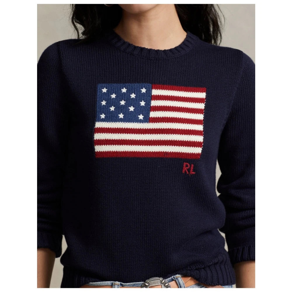 Polo Ralph Lauren Katoenen trui met Amerikaanse vlag Blue Dames