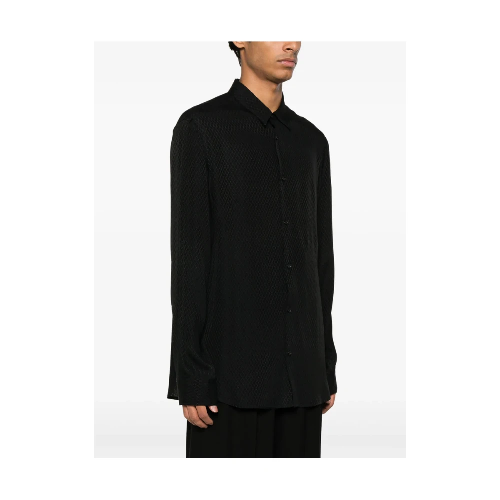 Ann Demeulemeester Zwarte Diamantpatroon Overhemd met Plooien Black Heren