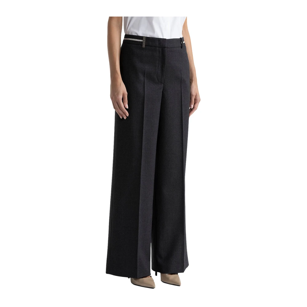 PESERICO Stretch wol palazzo broek Black Dames