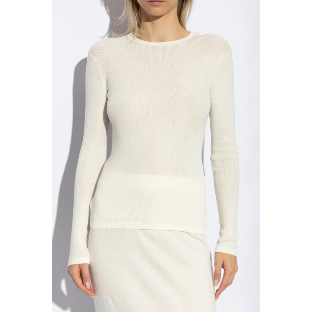 Lisa Yang Geribbelde top Vivian Beige Dames
