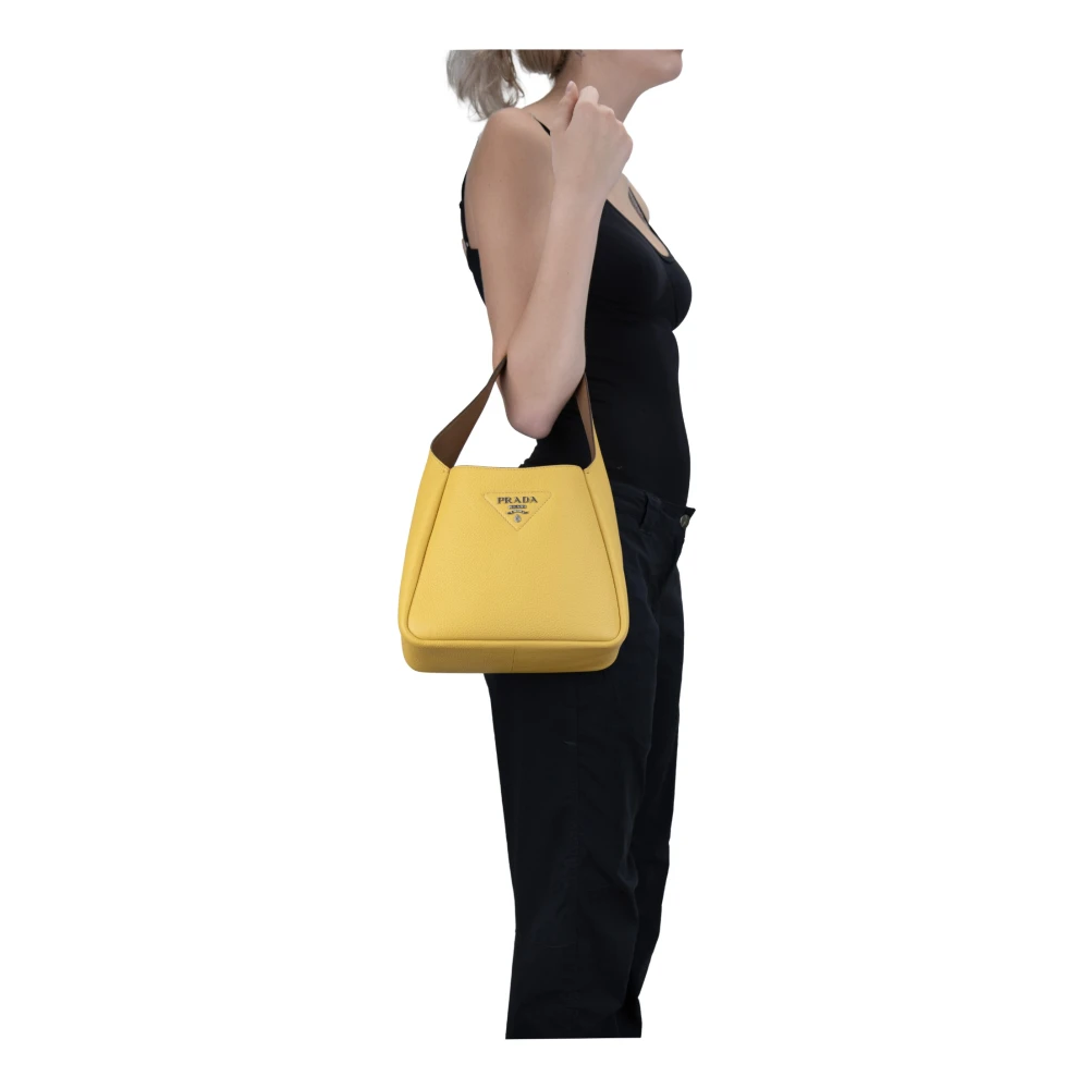 Prada Leren Dames Handtas Magneetsluiting Yellow Dames
