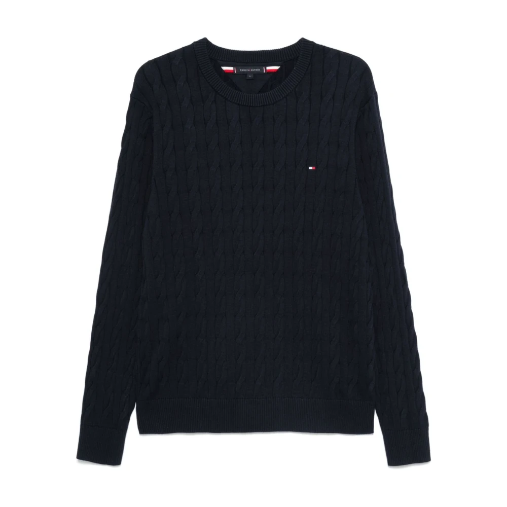 Tommy Hilfiger Men's Blue Cable Knit Crew Neck Jumper - Round-Neck Knitwear - S - Knitwear