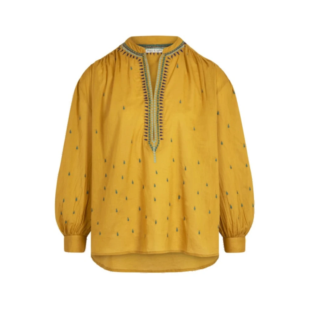 Mare Di Latte Gilda Matrioshka Blouse met Tunesische kraag Yellow Dames