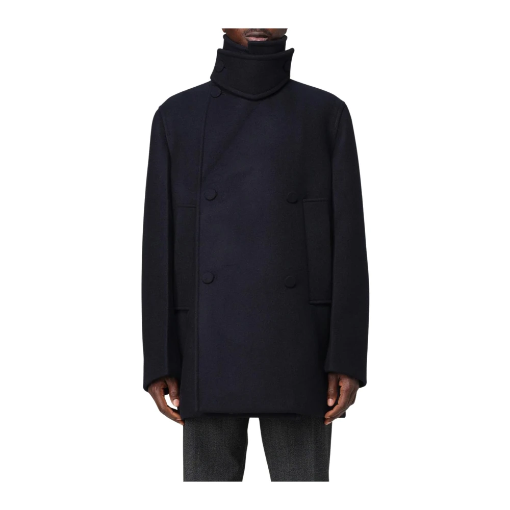 Jil Sander Men's Blue Wool Double-Breasted Coat