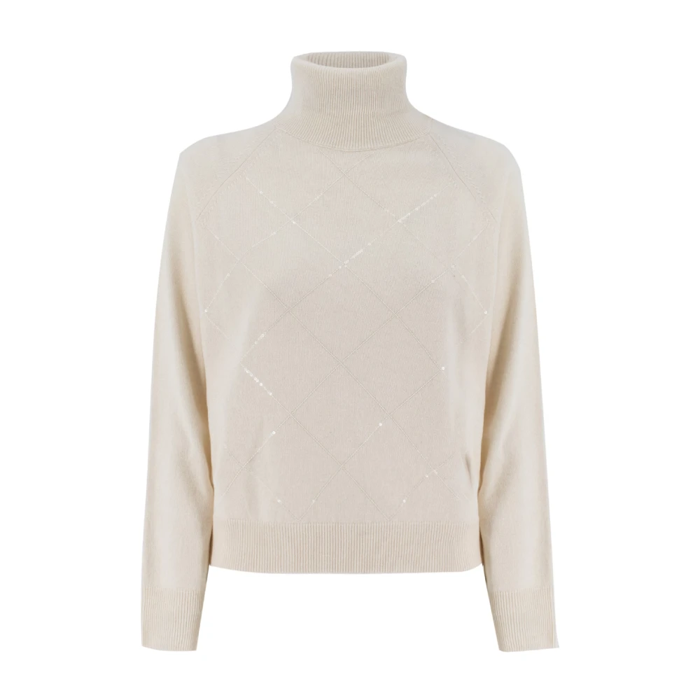 PESERICO Turtleneck Jumper met Geometrische Steekdetails Beige Dames