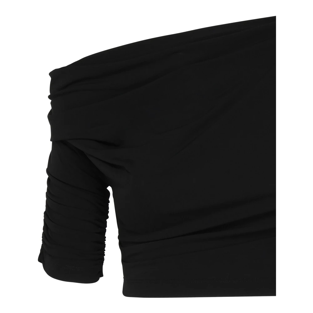 Jacquemus Zwarte Boothals Top Gedrapeerd Mouw Black Dames