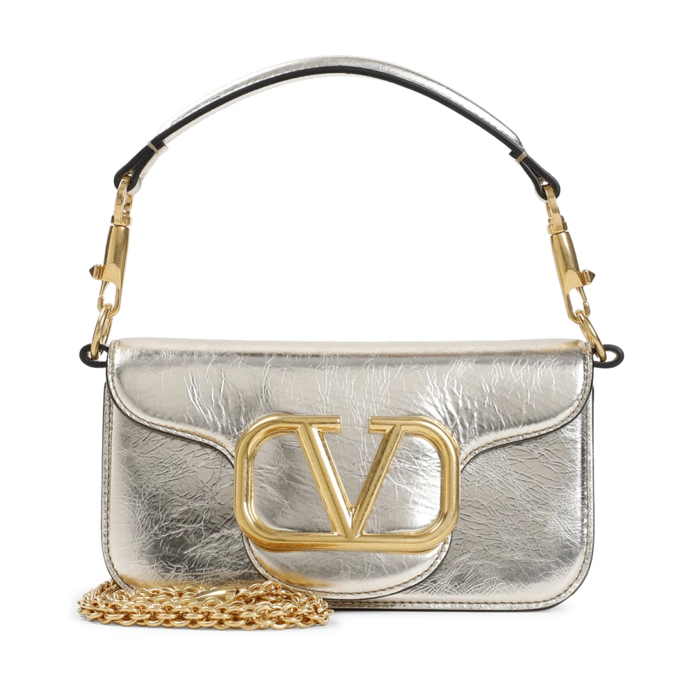 Valentino Garavani Metallic Schoudertas met Vlogo Gray Dames