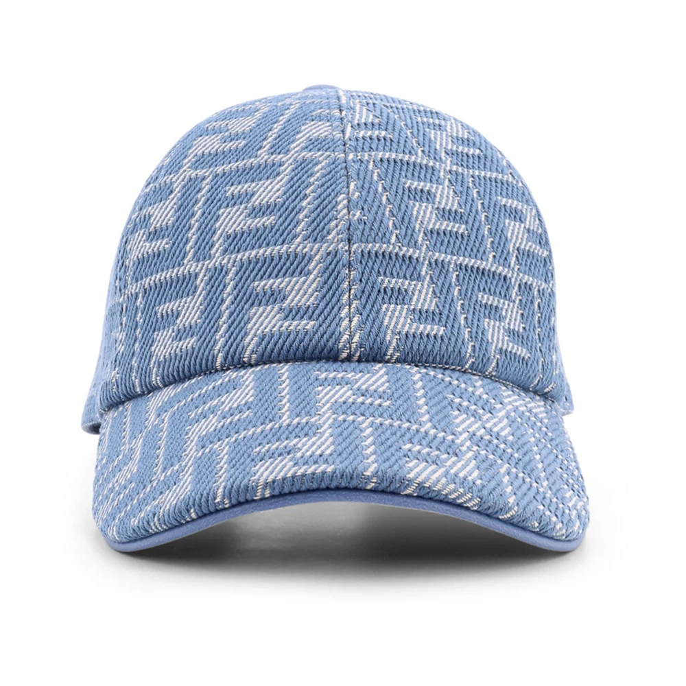 Fendi Jacquard FF canvas Baseball pet met lederen Blue Dames