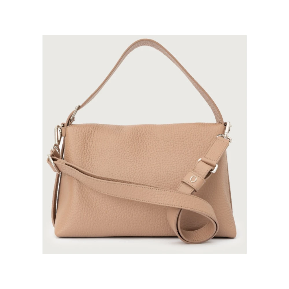 Orciani Zachte leren schoudertas met gehamerd textuur Beige Dames