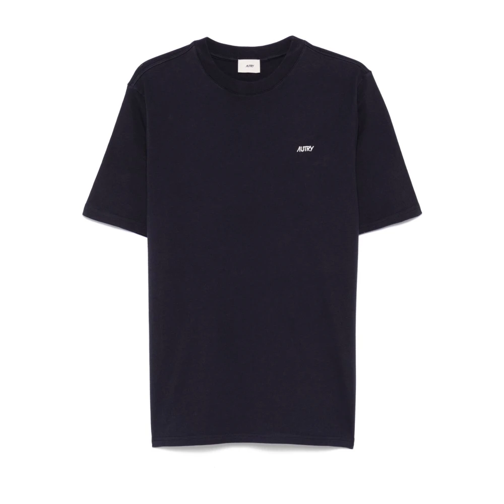 Autry Blauw Logo Geborduurd Crew Neck T-shirt Blue Heren