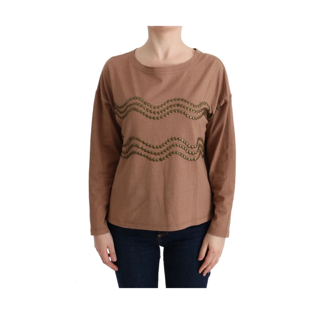John Galliano , Long Sleeve T-Shirts, Female, Brown, Xs, Brown Cotton Jumper With Round Neck