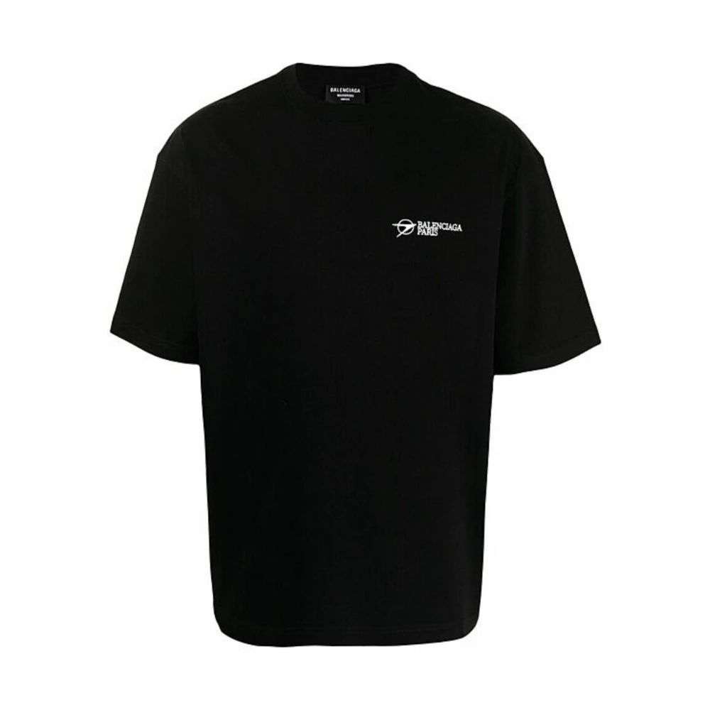 Balenciaga Zwart T-Shirt met Geborduurd Logo Black Heren